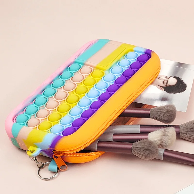 Kawaii Pop Its Pencil Cases Various Antistress Stationery Storage Bag Silicone Bubble Pencil Bag Soft Press Pops Figet Toys Bag