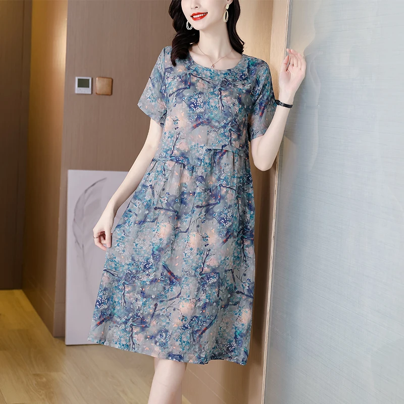 

2024 Casual Elegant Cotton Linen Print Beach Midi Dress Summer Vintage Loose Ramie Floral Sundress Women Bodycon Party Vestidos