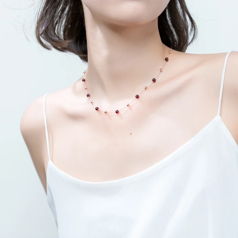 

Colusiwei Natural Garnet Choker Necklace for Women 925 Sterling Silver Fine Jewelry Charms Necklaces Rose Gold Color Jewelry