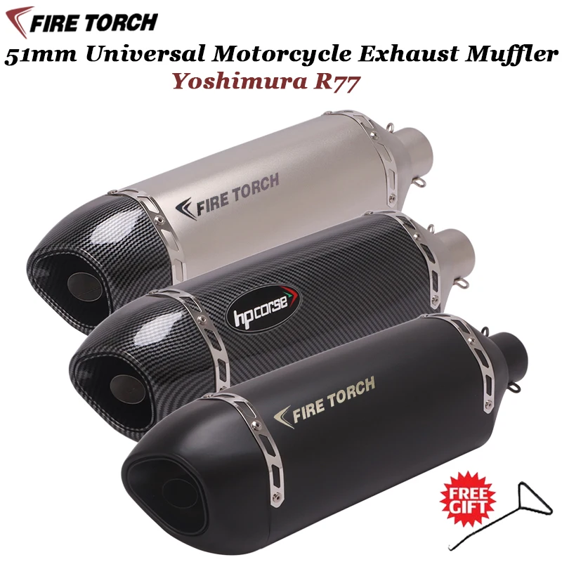 Universal 51mm Yoshimura R77 Escape Moto Exhaust Motorcycle Muffler Motocross Pipe Cover For HONDA R6 Z900 MT07 NK250 MT09 Bike