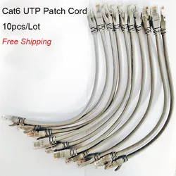 MORLDGJ UTP 원형 이더넷 케이블, 네트워크 와이어 케이블, RJ45 패치 코드, 블랙 랜 케이블, 0.5ft, 0.65FT, 1FT, CAT6, 로트당 10 개