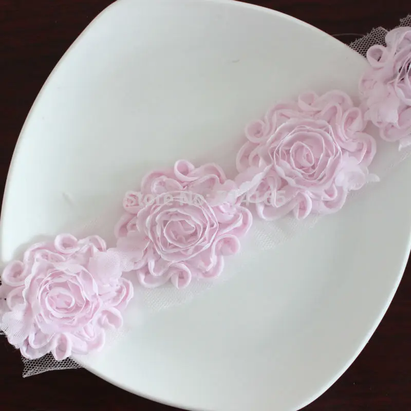 Swirl shabby bloem trim Chiffon Rose flower versieringen, rose chiffon bloem grijs 1 yard