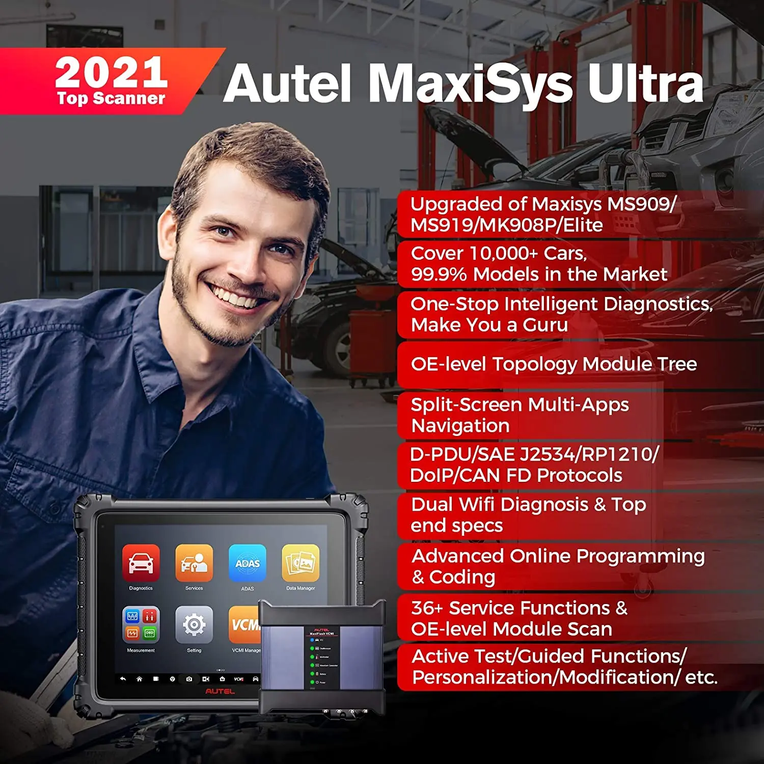 Autel MaxiSys Ultra 2023 Top Intelligent Diagnostic Scanner with 5-in-1 VCMI ECU Programming & Coding, Upgraded of MS908SP/MS919