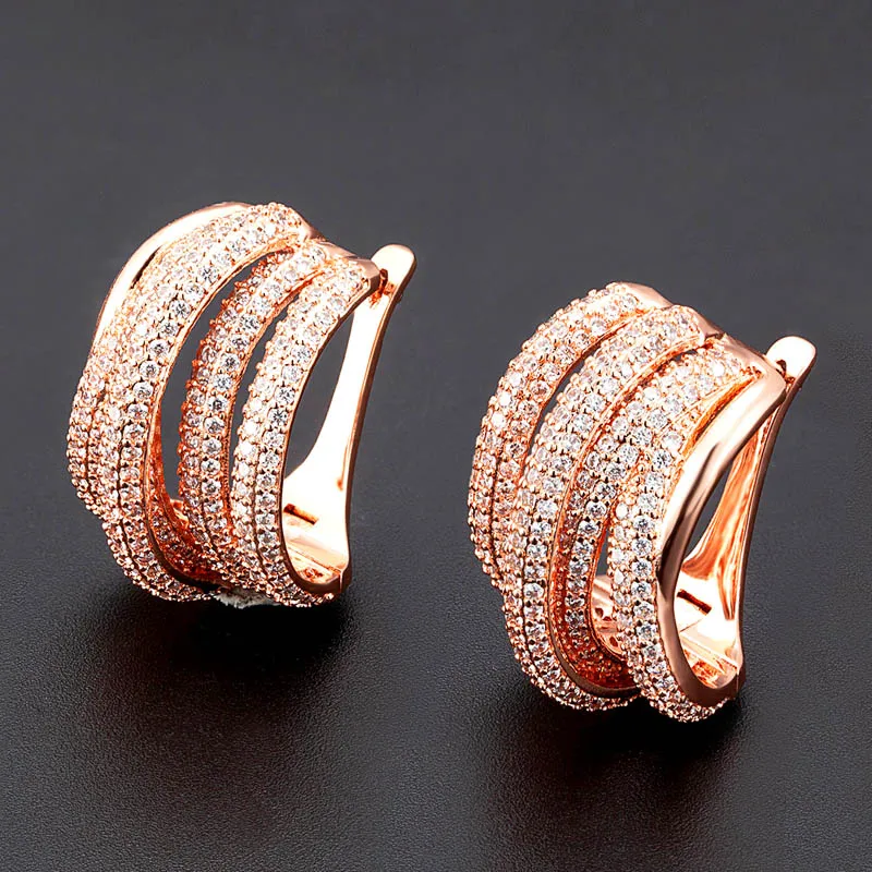 

Zlxgirl Luxury rose gold Brand Europe stud Earrings Trendy Cubic Zircon Indian gold earrings for women Wedding Engagement Party