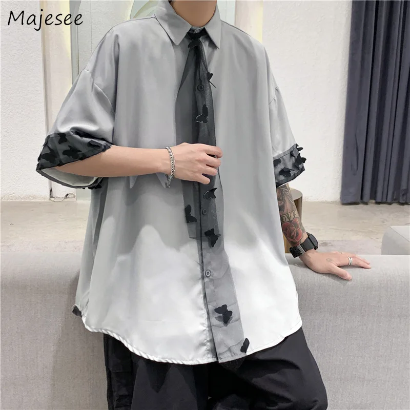 

Summer Half Sleeve Shirts Men Lace Patchwork England Style Student Button Clothes Loose Handsome College Camisa De Homem Fashion