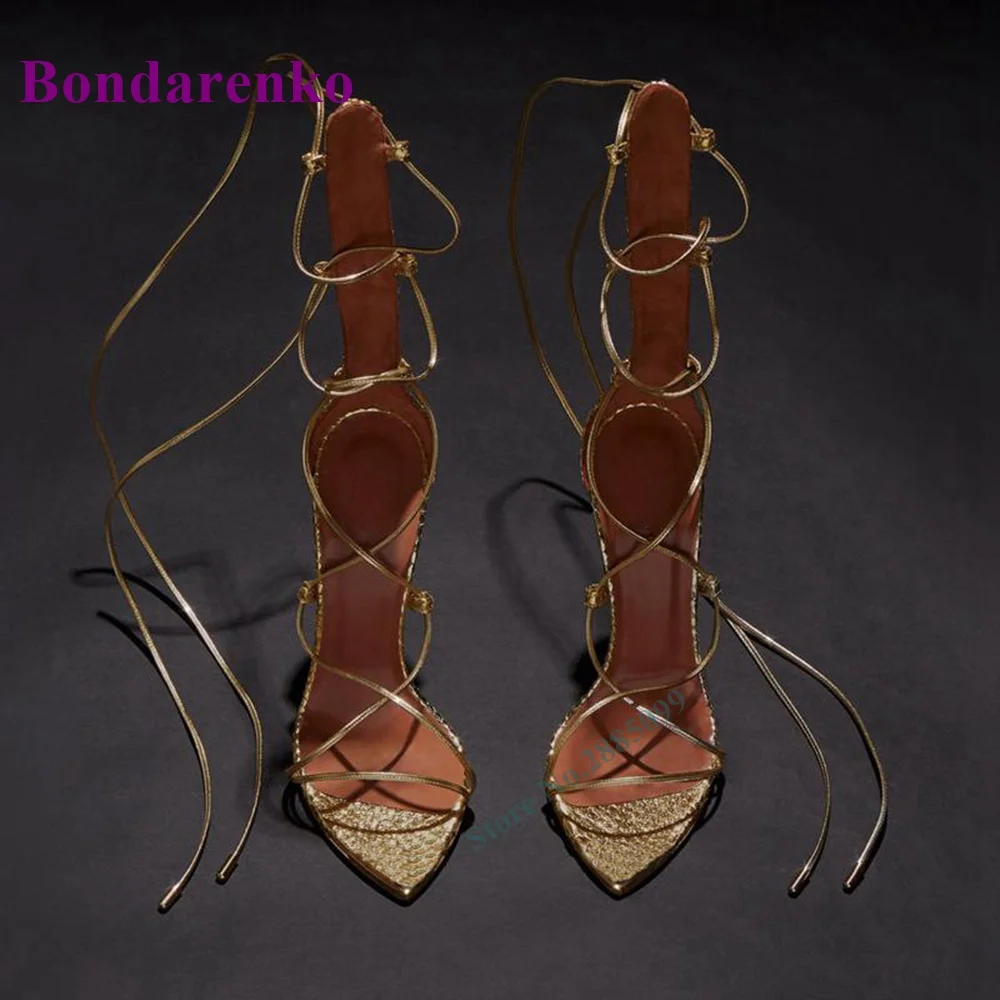 Sandales à lacets à motif serpent doré, bout ouvert, talons hauts et fins, solide, noué en croix, couverture à talon, Sexy, robe de soirée d'été pour femmes