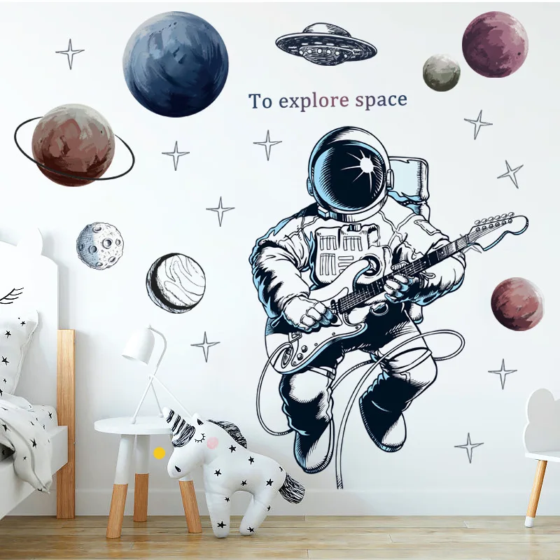 Astronaut Wall Stickers for Kids Room Nursery Kindergarten Decor Art Remvable PVC Tile Decals DIY Posters Murals Home Decoration