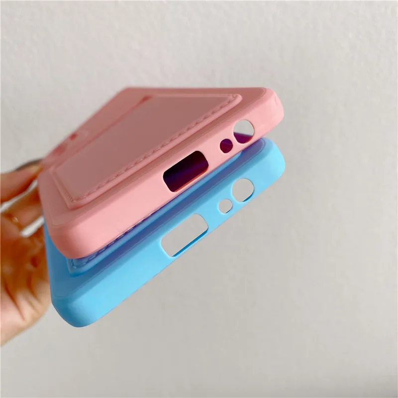 Solid Colors Card Pocket Slot Bags Phone Case for OPPO A16 A54 A55 F19 Realme 8 C21 C25 Reno 5 6 6Z Find X3 Pro TPU Cover Fundas