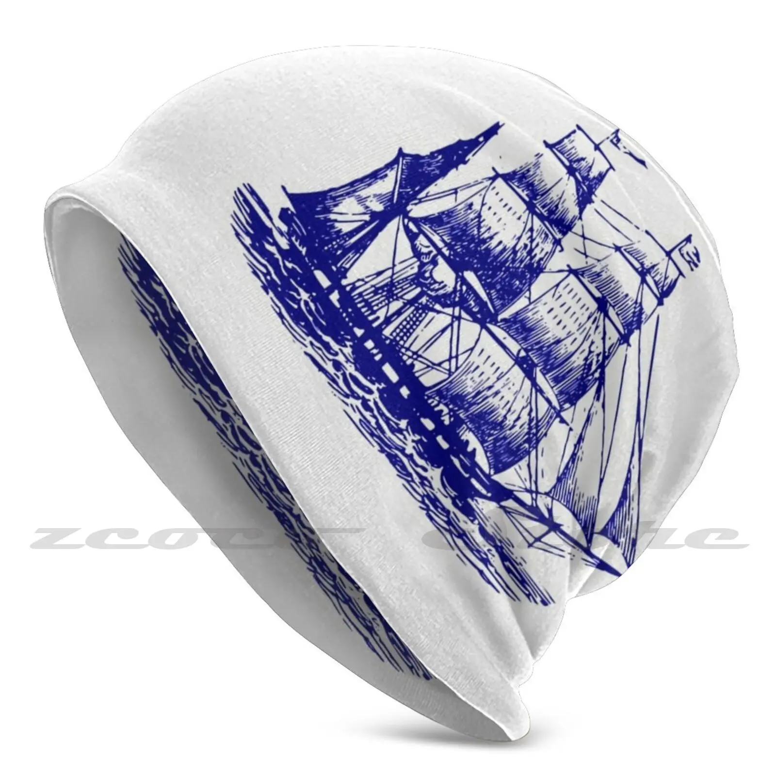 Blue Ship Knit Hat Hedging Cap Soft Elasticity Outdoor Sports Leisure Blue Ship Ocean Boat Sea Sailing White Water Navy Stars