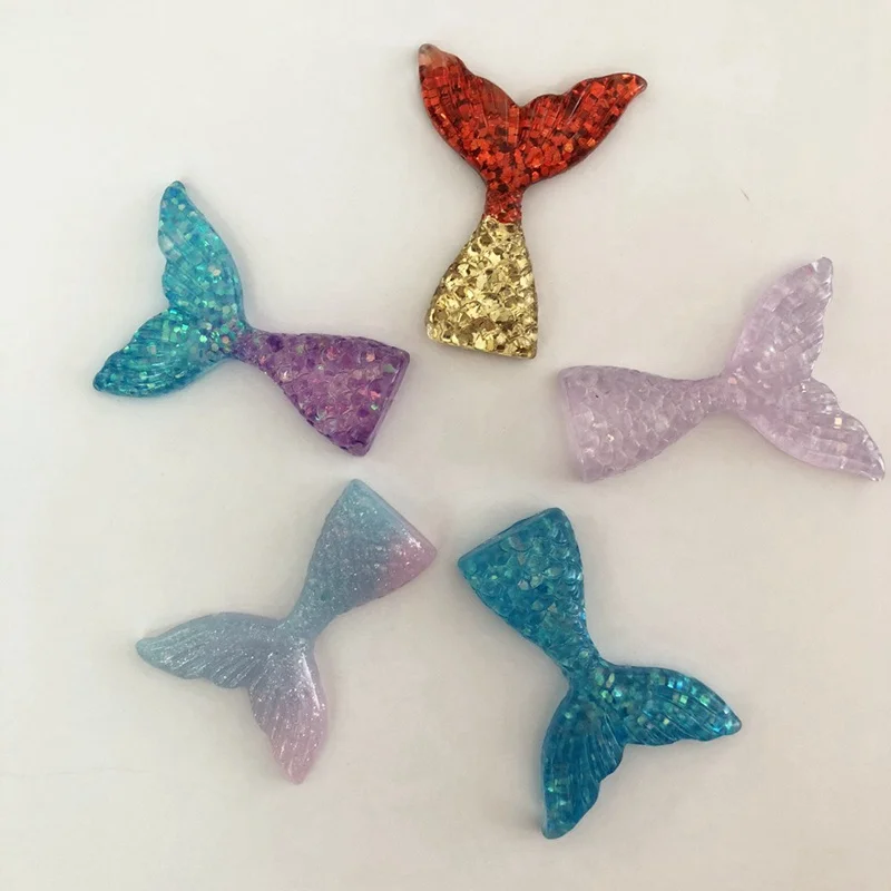 Resina glitter 3D colorata grande sirena coda di pesce retro piatto strass appliques 5 pezzi scrapbook fai da te decorazione in cristallo figurine