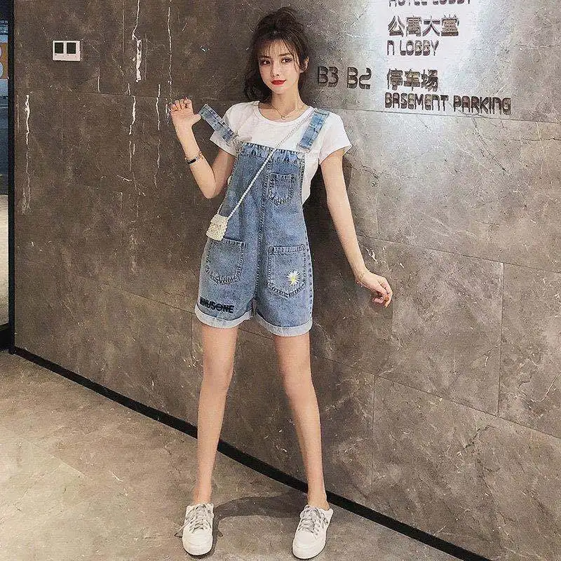 Women Denim Braces Shorts Summer New Embroidery High Quality Women Overalls New Style Women Jumpsuits