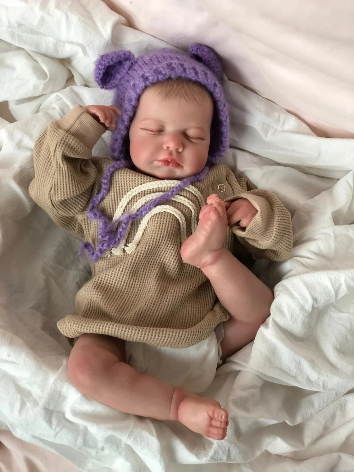 

NPK 19inch Newborn Baby Doll Handmade Lifelike Reborn Sleeping Loulou Soft Touch Cuddly Doll with 3D Painted Skin Visible Veins