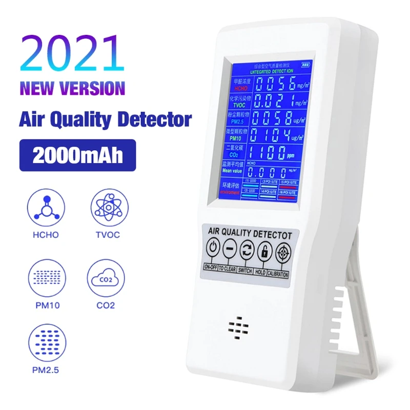 Air Quality Excellent Tester for CO2 Formaldehyde TVOC PM2.5/PM10 Multifunctional Air Gas Detector for Home