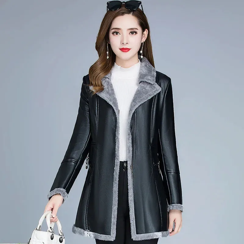 Plush Padded Fur All-in-one Clothing Female Mid-length V-neck Coat For Winter 2024 New Women Loose And Warm Overcoat