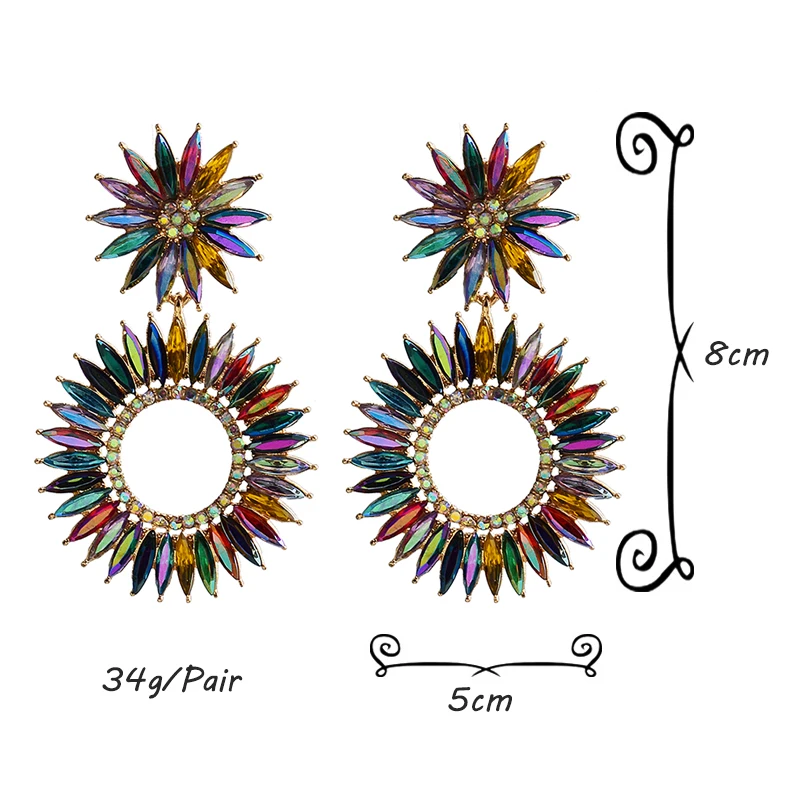 Brand Shiny Rhinestone Earrings Exaggerated Geometric Statement Drop Earrings Woman Party Ear Jewelry Wholesale