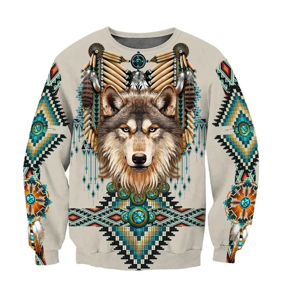 Native Spirit Wolf 3D All Over Printed Fashion Hoodies Mens Hooded Sweatshirt Unisex Zip Pullover Casual Jacket Tracksuit DW0229