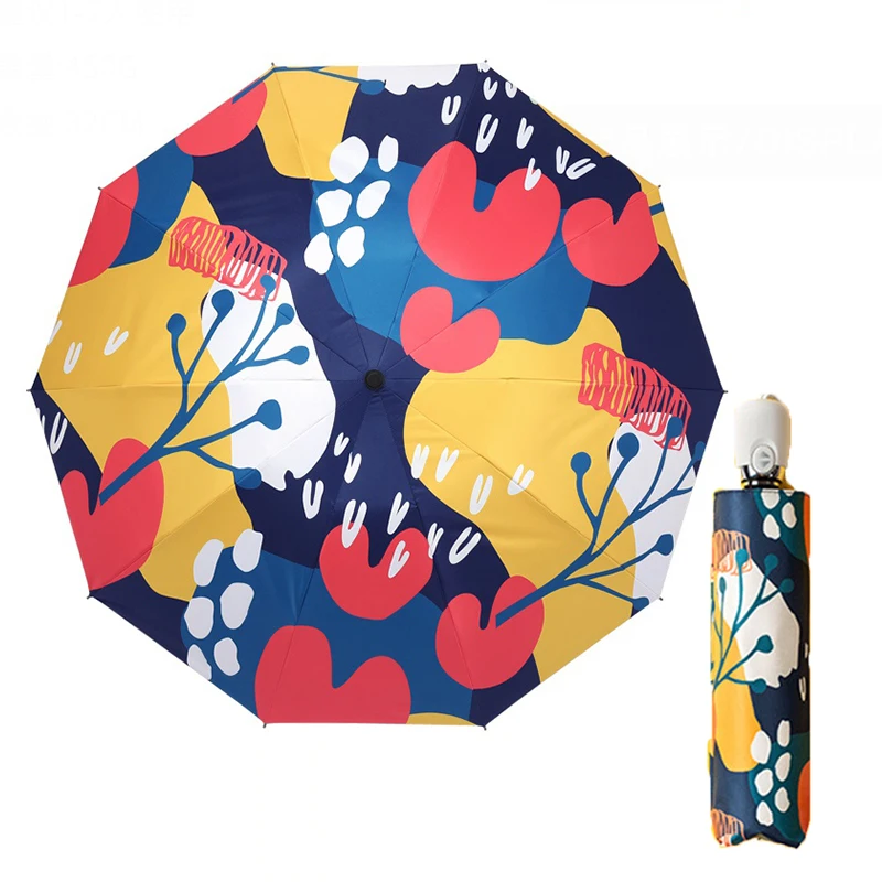 

Vintage UV Protect Floral Women Rain Umbrella Chic Pink Rose Three Folding Girl Durable Portable Umbrellas Automatic Rain Gear