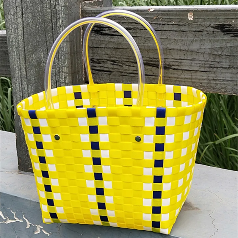 Hand Woven Shipping Bag Basket Bag New Fashion Beach Bag Totes Bag Colorful Woven Wicker Women\'s Handbag