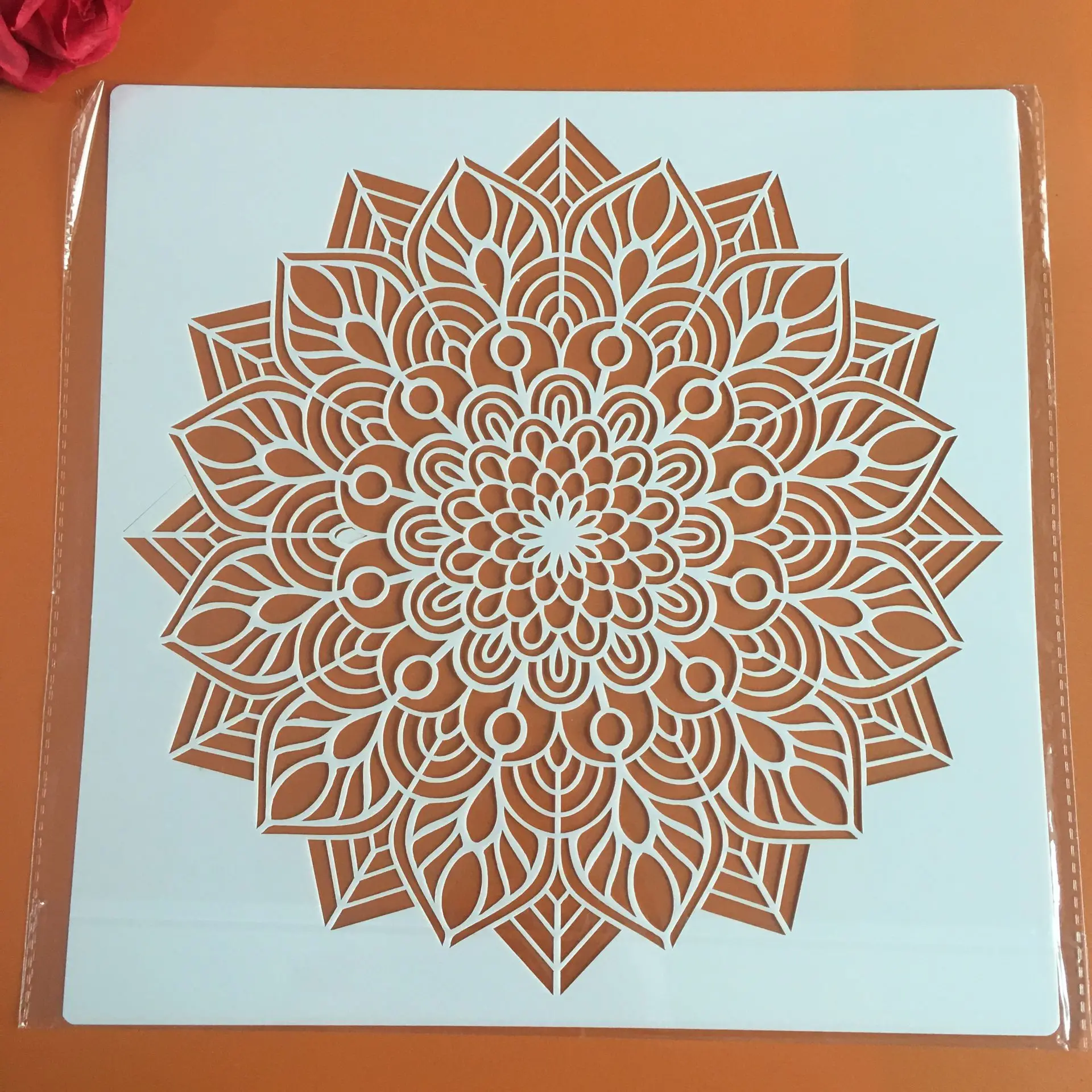 Molde de mandala artesanal de 30x30cm para pintar plantillas diy, álbum de fotos estampado, tarjeta de papel en relieve sobre madera, tela, pared, suelo, azulejos