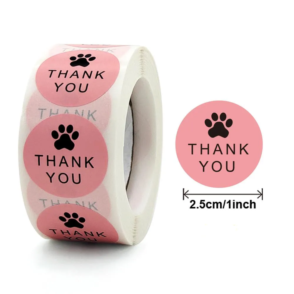 

Natural Kraft Paper Thank You Stickers Seal Labes Dog Paw Print 1Inch Gift Packaging Stationery Sticker 500 Labels Per Roll