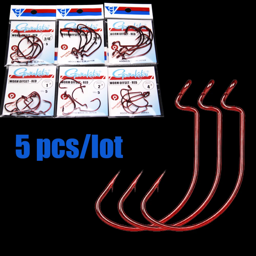 Gamakatsu Fishing Hooks Red Bloody Crank Offset Worm Hook Lure Soft Bait Texas Rig Fishhook Size 5/0#-6# High Carbon Steel