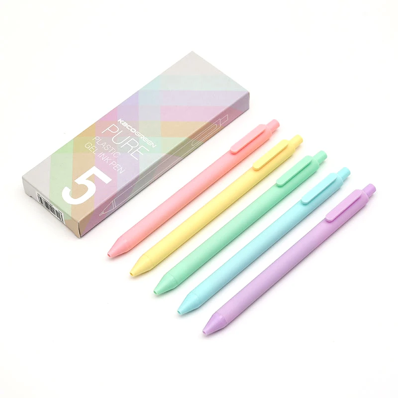 5pcs/box Kaco Macaron Colored Ink Gel Pens Retractable 0.5mm Fine Point Pastel Cute Pens for Taking Notes/Journaling/Coloring