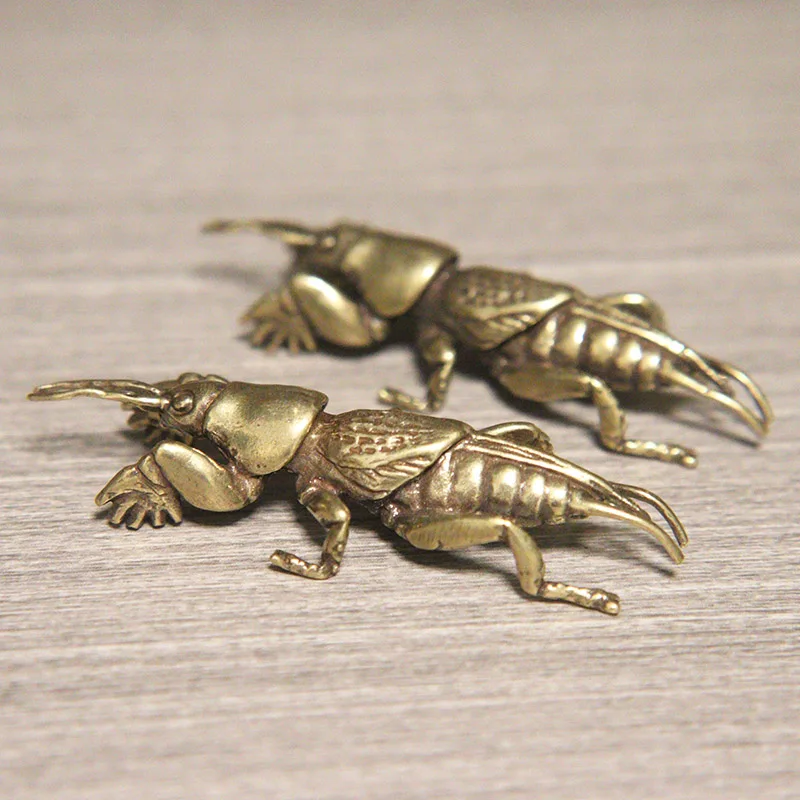 Insect Mole Cricket Figurines Miniatures Tea Pet Desktop Ornament Vintage Brass Animal Statue Home Decoration Accessories Crafts