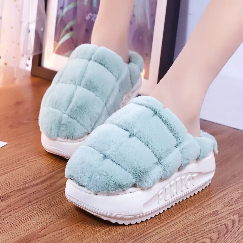 Furry Platform Slippers for Women, High Heel, Plush Slippers, Anti-Skid, Warm Fur, Indoor, Home, Luxury, Fashion, Winter