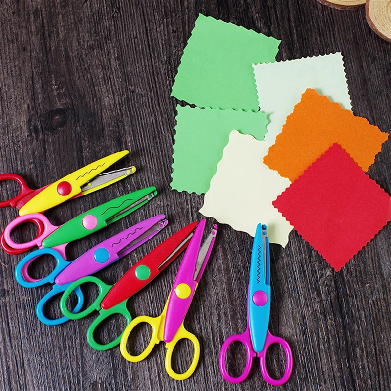 6Pcs Laciness Scissors Metal And Plastic Diy Scrapbooking 6 Colors Scissors Paper Lace Diary Decoration With 6 Patterns