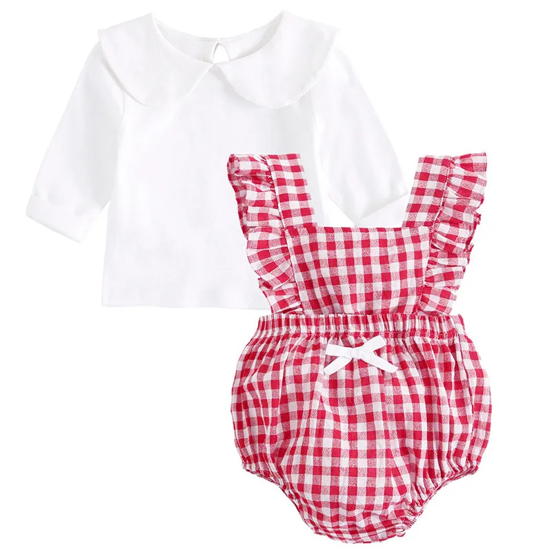 

0-3 years Fashion Plaid Baby Clothes Casual Cotton Baby Girls Long-Sleeved T-shirt+Rompers Newborn Jumpsuit Infant Clothing