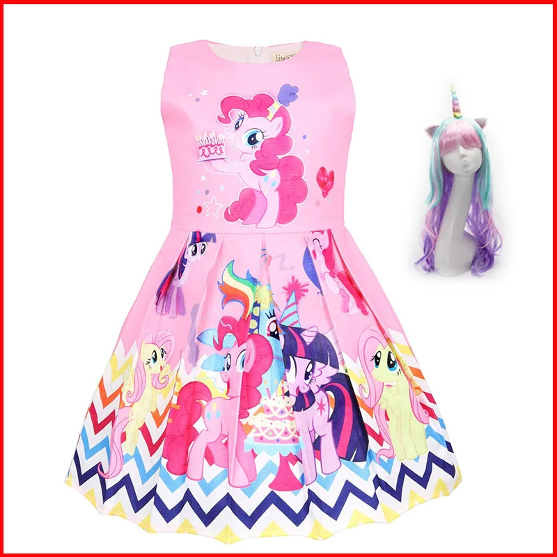 

2021 Summer Princess Little Pony Rainbow Dresses For Girls Halloween Birthday Party Baby Unicorn Vestidos Dress Clothing