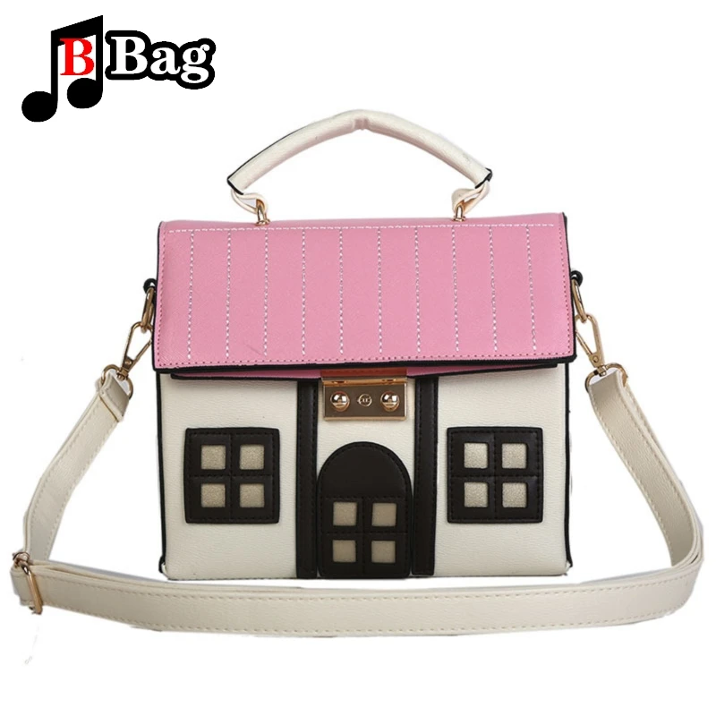 Women girls 3D Cartoon lovely house Handbag Fashion Shoulder Bag Personality Purse Female messenger bag Totes