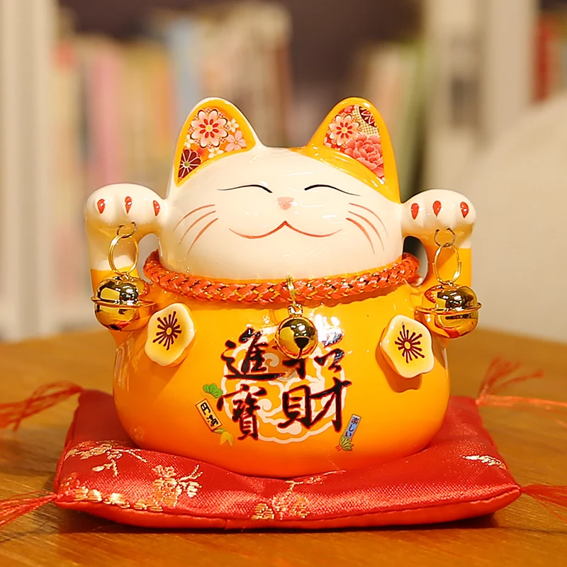 Ceramic Lucky Cat Small Maneki Neko Piggy Bank Shop Opening Gift Cute Smiling Face Living Room Decoration