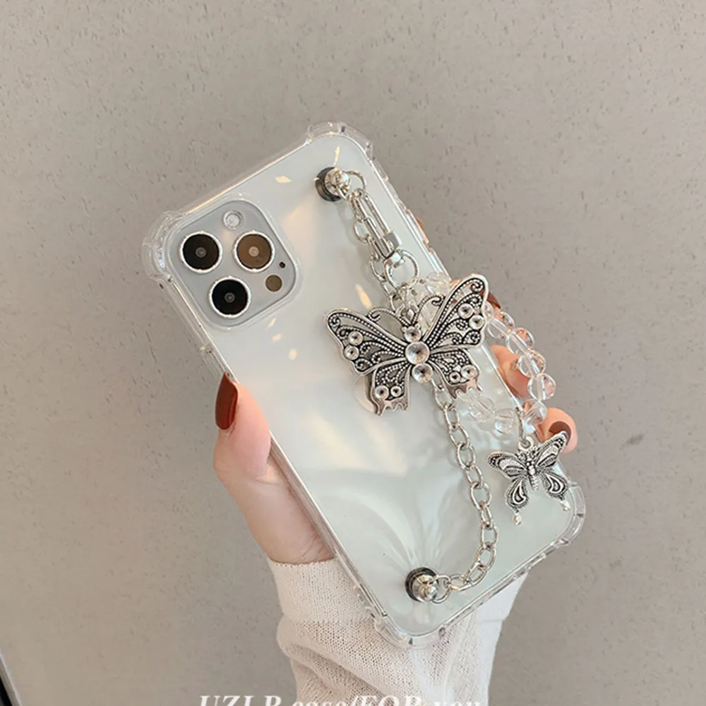 Wrist Chain Case for Samsung Note 20 S20 S8 S9 Plus Shockproof Cases Butterfly bracelet Chain Hanging Case for Galaxy A51 A71 S7