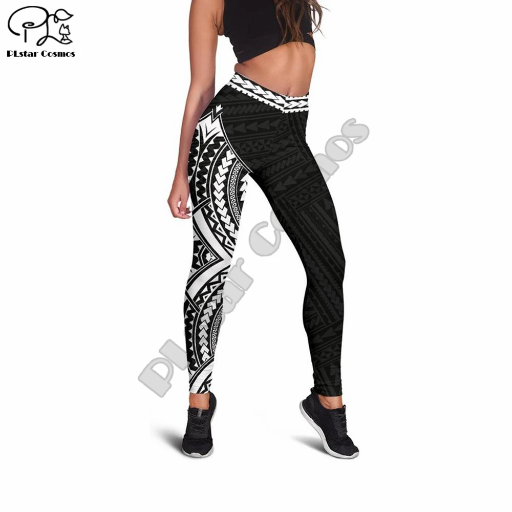 PLstar Cosmos High Elasticity Polynesian Printed Fashion Slim Fit Legging Workout Trousers Casual Pants Women Leggings Style-1