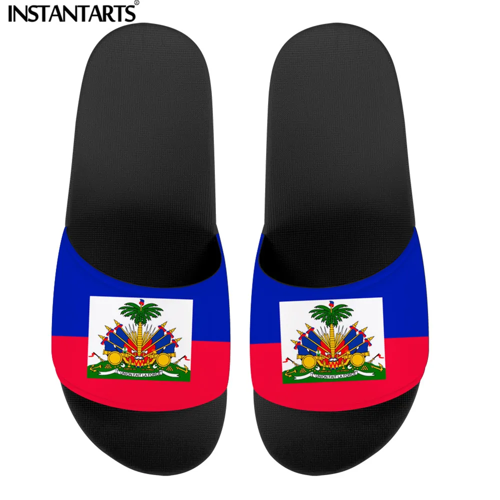 INSTANTARTS Haiti Flag Design Shoes Men Slippers Sandals Hot Summer House Flip Flops for Couples Casual Chaussures Femme Slides