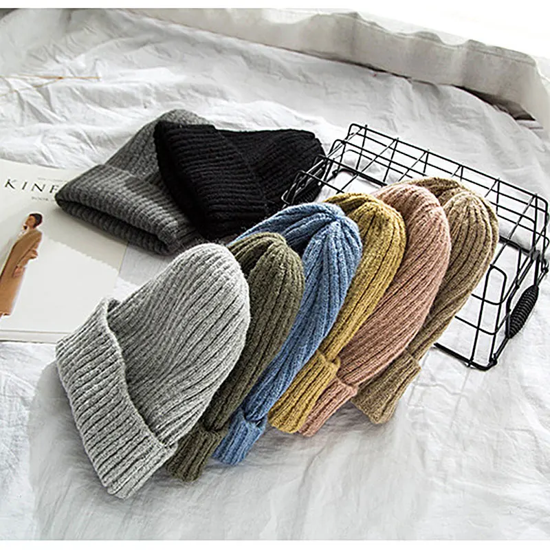 New Knitted Hats for Women Men Skullcap Beanie Hat Winter Retro Brimless Baggy Melon Cap Cuff Docker Fisherman Beanies Hats