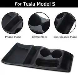 Car Accessories Car Storage Box Console Container Center Insert Box Cup Silicone Storage Box Holder for Tesla Model S 2012-2017