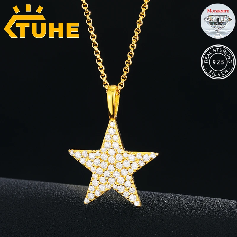 Top Quality Unisex Moissanite Star Pendant Necklace 925 Fashion For Women Hip Hop Jewelry