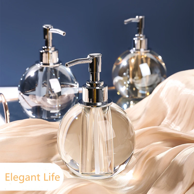 Multipurpose Soap Dispenser Easy to Clean Crystal Soap Pump Dispenser Ideal for Bath and Bathroom Champagne/Grey/Transparent