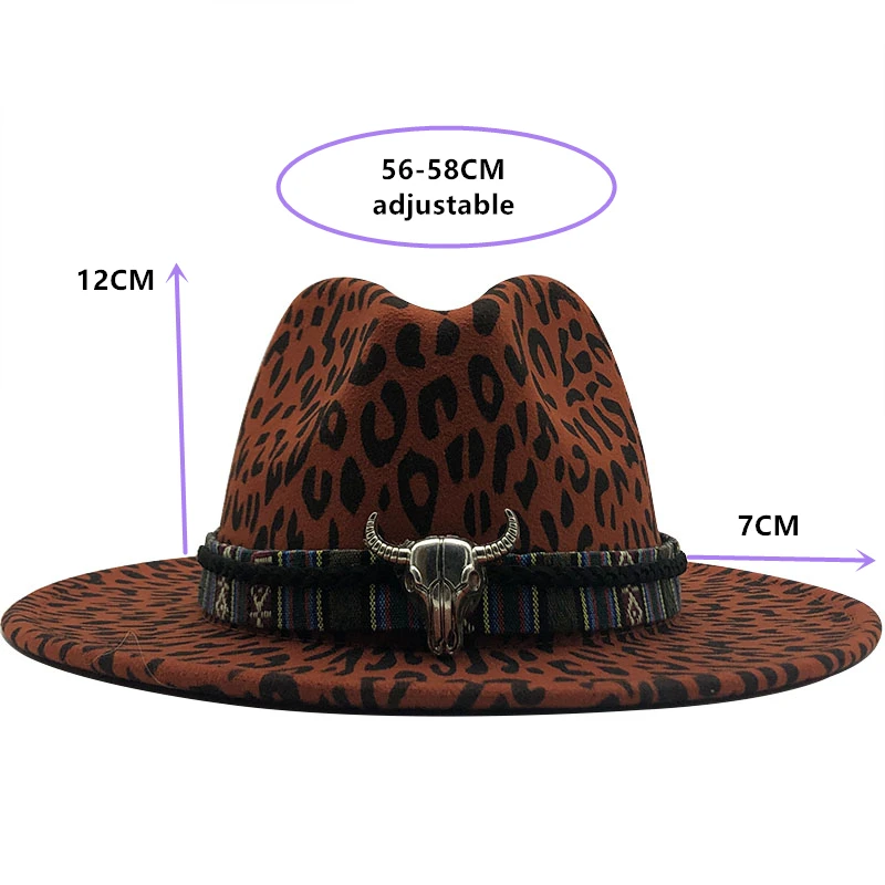 Unisex Flat Brim Wool Felt Jazz Fedora Hats Men Women Leopard Grain Leather Band Decor Trilby Panama Formal Hats 2020 new