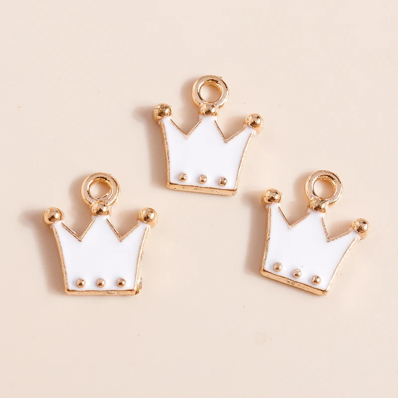 10pcs 12*11mm Cute Enamel Crown Charms Pendants for Necklace Earrings Keychain Diy Jewelry Making Accessories