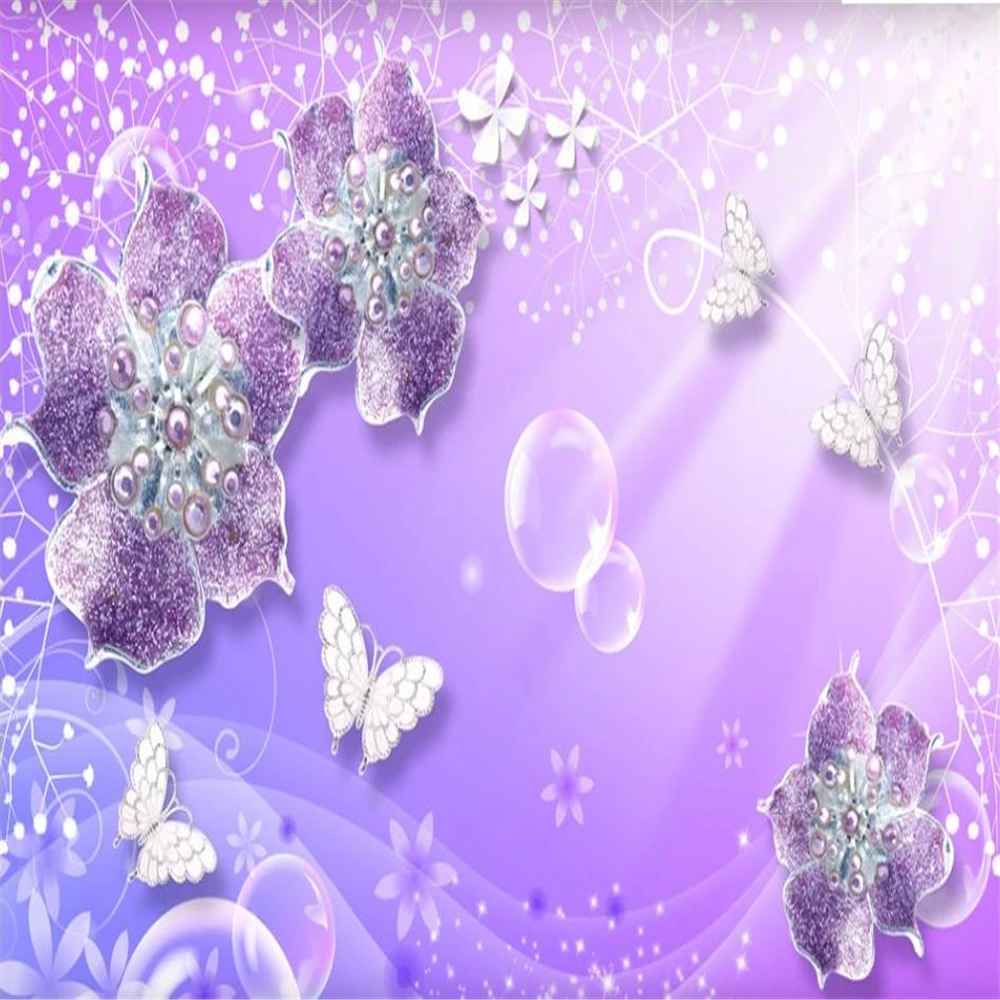 

3d wallpapers 3D European jewelry purple flower wallpapers TV background wall 3d stereoscopic wallpaper