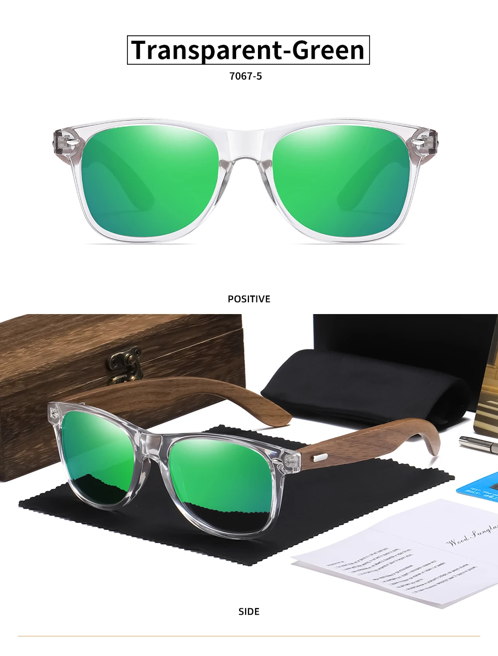 GM Marke Transparente Farbrahmen Sonnenbrille Männer Frauen Polarisierte Zarte Mode Handgemachte Holz Sonnenbrille Mit Box – Detail 12
