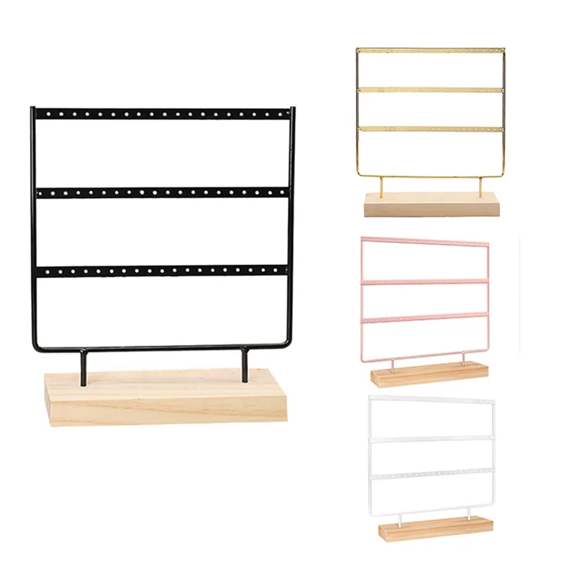 66-Hole 3-Layer Earring Storage Box with Bracket, Earring Holder, Gift Box, Wooden Jewelry Rack/Earring Tray