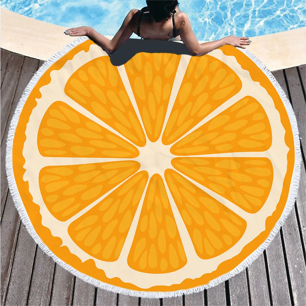 Orange Printing Series Round Beach Towel Digital Printing Heat Transfer Beach Gym Seaside Bath Towel Summer Swimming Pool Fruit