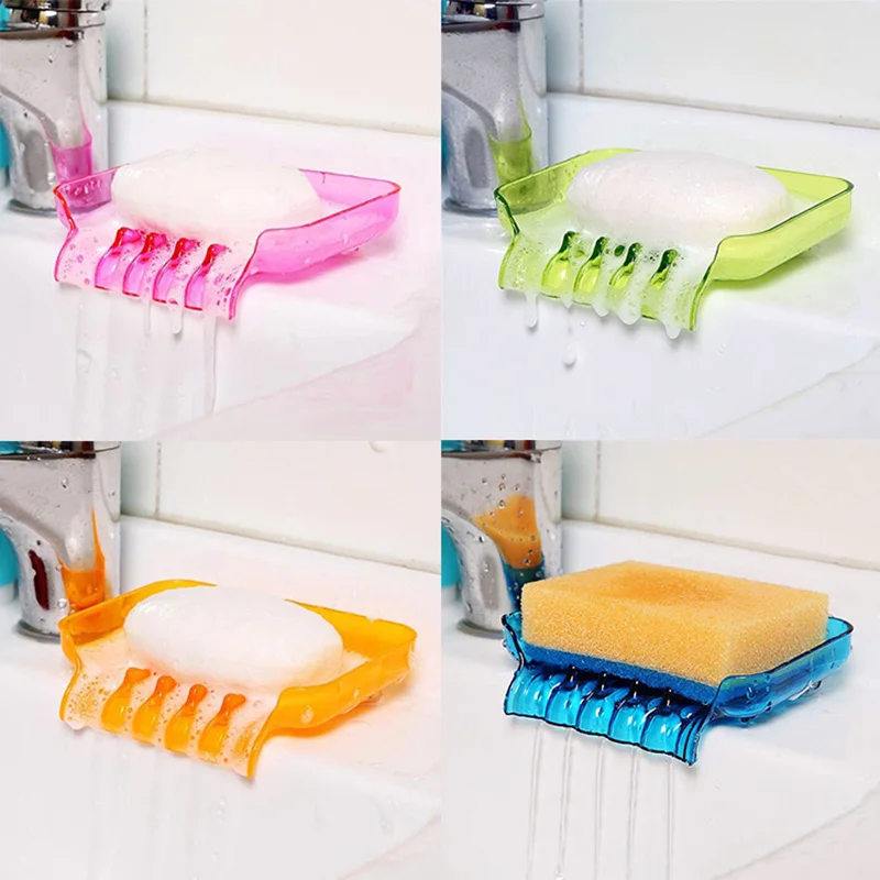 Waterfall Soap Box Holder Non Slip Soap Box Toilet Shower Tray Draining Rack Bathroom Gadgets Kitchen Sink Sponge Holder