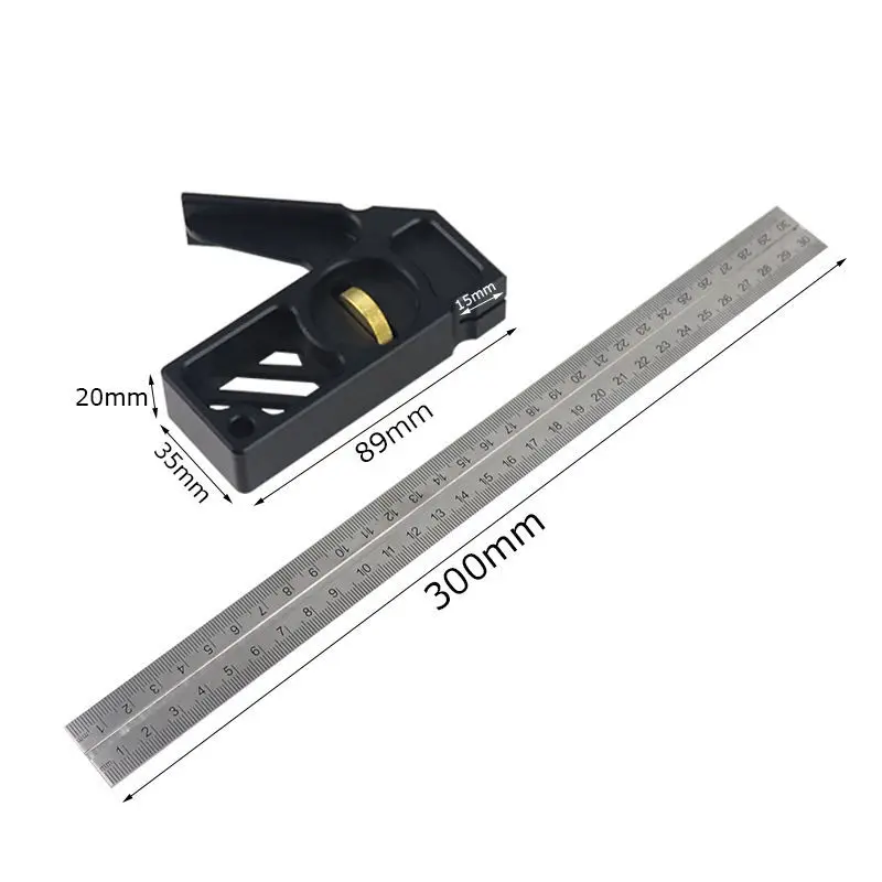 Adjustable Square Angle Ruler 45/90 Degree Positioning Limiter Marking Ruler Line Scriber Stainless Steel Ruler Woodworking Tool