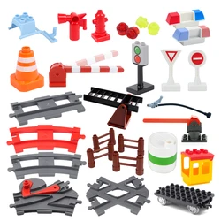 Big Building Blocks Accessories Compatible Train Track Set Traffic Signs Trailer Carriages Railway Rails Children Bricks Toys