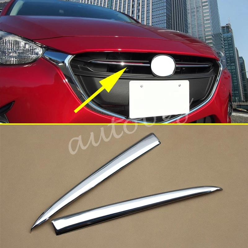 Chrome Front Grille Grill Cover Trim Molding FOR Mazda 2 Demio 2015 2016 2017 2018 2019 DJ DL Mazda2 Hatchback Sedan Accessories